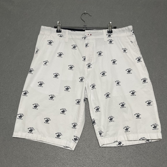 Beverly Hills Polo Club Other - Chino Shorts Mens 34 White Beverly Hills Polo Club All Over Print Logo Cotton